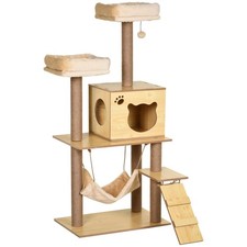 Arbre À Chats Design Contemporain 130 Cm Avec Griffoirs Niche Et Hamac Beige