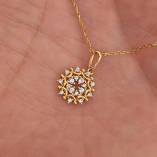 Women's Valentine Gift Amulette Necklace Natural Diamond 14k Solid Yellow Gold