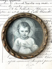 Cadre vintage  Portrait Enfant Jésus reproduction gravure noir & blanc