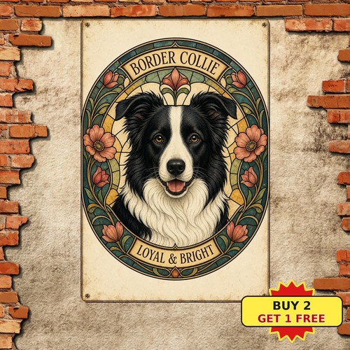 Floral border collie - floral,