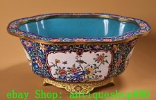 7.4''Qianlong Bronze Enamel Colour Flower Bird Flower Pot Potted Plants Bonsai