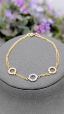 Bracelet double mailles forçat orné de 3 cercles pavés d'oxydes Or 750 Millième