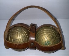 French Boules Pair of Balls Petanque Game in Leather Holder Kilt Club Antique