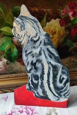 CHAT PEINT SUR PANNEAU DÉCOUPÉ ARTISANAT 30 CM