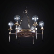 Lustre Rustique en Bois Et Fer Forgé A 6 Lumières Bga 2559 / 6SP