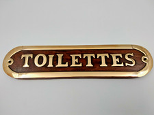 Plaque de porte bois et laiton TOILETTES longueur 21cm pour la maison,bateau
