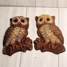 Vintage 1970s Foam Craft Owl Wall Hangings MCM Plaques Decorative Retro