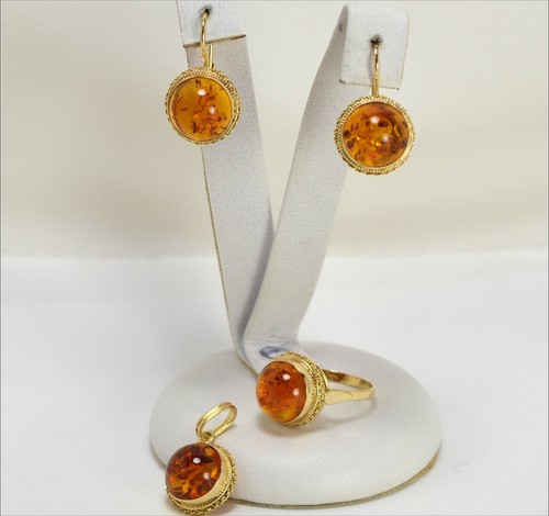 Parure cabochon ambre - or,
