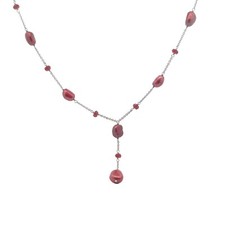 Sterling 7-9mm Baroque Rouge de Culture Perle Labo Synthétique Grenade Collier