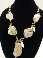 Custom made NATURL 1.5"-2" agates + biwi Pearls Statement necklace 23" to 26"