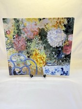 Faiencerie De Gien France Chaise Bleue 11 1/2" Square Floral Serving Plate