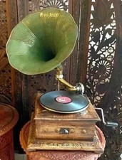 Phonographe fonctionnel HMV Gramophone style ancien fonctionnel, tourne-disqu...