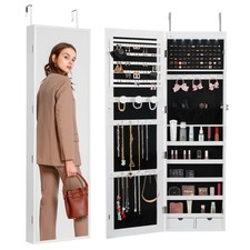 VEVOR Armoire à Bijoux et Miroir Verrouillable 119,5 cm Montage Mural Blanc