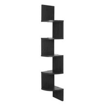 Etagere Murale d Angle 5 Etageres Bois Noir Zig-Zag Assemblage Facile