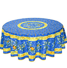 FRENCH PROVENCAL 100% COTTON 71" ROUND TABLECLOTH CICADA BLUE - Made in France