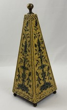 Vintage Italian Hand Painted Tole Obelisk w/ Finial Ornate Floral Scroll Design