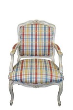 Vintage French Provincial Louis XV Fauteuil Plaid Library Lounge Armchair