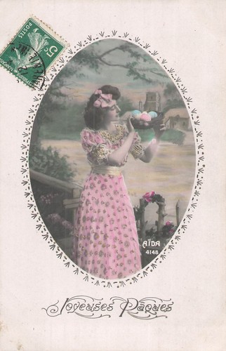 Paques medaillon femme - cp,