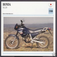 1988 Honda NX 250cc (239cc) Japan Bike Motorcycle Photo Spec Sheet Info Card