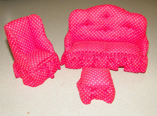 Doll House Miniatures Red Upholstered Living Room Set