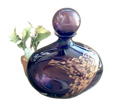 Purple Art Glass & Copper Aventurine Bottle & Stopper Michele Luzoro  11" France