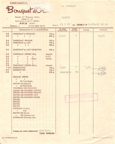 1965 facture bouquet - , or