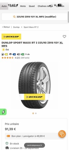 Pneu dunlop sport - pneu,
