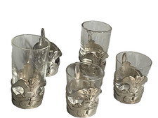 GALLIA CHRISTOFLE 5 liqueur glass holders ART NOUVEAU IRIS Jugendstil decor