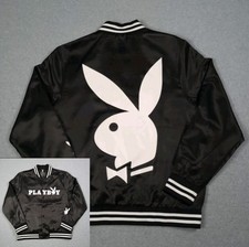 Playboy Magazine Jacket Men Medium Satin Varsity Big Bunny Head Spell Out Logo