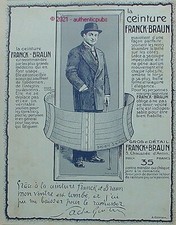 ADVERTISEMENT FRANCK BRAUN LA BELT VENTRE FLAT SACHA GUITRY FROM 1913 FRENCH AD