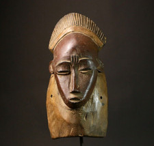 Ancien masque Baoule Africain - Vintage bois sculpté visage tribal art déco 7905