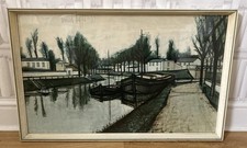 Vintage Bernard Buffet 1953 Very Large Glazed Canal Print Mid Century 80cm