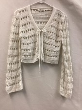 Jolie & Joy Sweater Womens Medium White Crochet Tie Front Cardigan Boho J7106MS