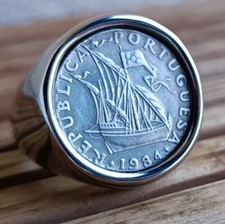 Bague Chevalière Pièce 2,50 Escudos La Caravelle Bateau du Portugal Fait Main