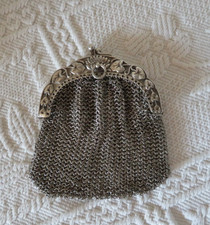 ancien porte louis chatelaine double bourse argent massif décor de nénuphar 63gr