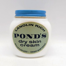 Pond's Dry Skin Cream Lanolin Rich 2.6 oz White Milk Glass Jar Blue Lid RARE