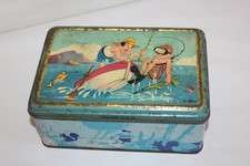 César Pêcheur Lithographed Sheet Metal Sugar Box, Drawing by Tasso, Vintage