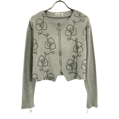 Veste sans col sweat brodé - col,
