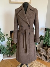 Hobbs Brown Houndstooth Check Coat Jacket - Size 10 - Belted Checked Overcoat