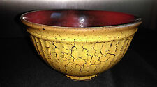 Charming monogram sandstone bowl to identify? cracked enamel & beef blood