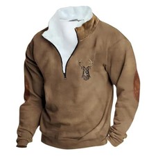 Générique Sweat-shirt imprimé cerf de chasse pour homme avec boutonnière 1/4 ...