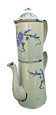 Cafetière émaillée décor fleurs relief vers 1920 hauteur 31 cm