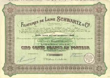 Filatures de Laine Schwartz & Cie. 1922 Mulhouse Rhine Valdoie Belfort 500 Fr.