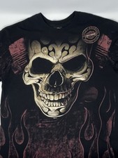 2015 Harley Davidson Big Skull Flames Graphic Black T Shirt (L)