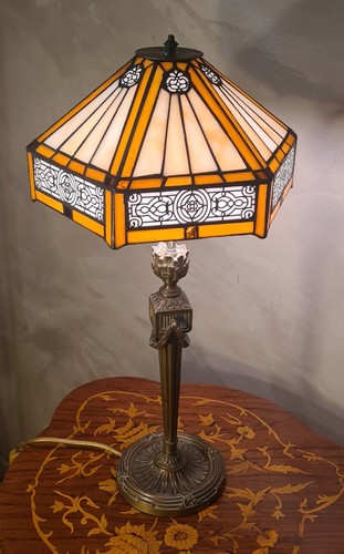 Lampe pied bronze 19e abat - bronze, et