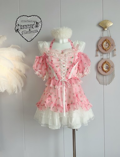 Pink floral lolita dress 2way - dress,
