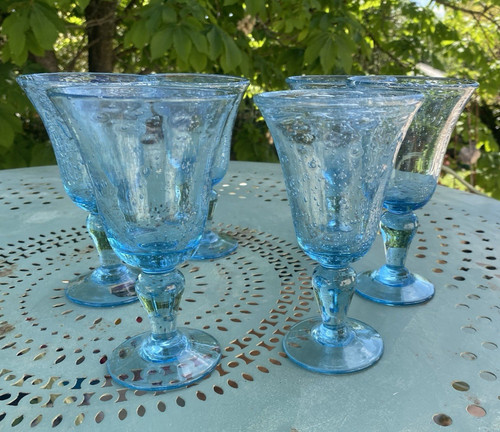 Verres pied biot bleu - verres, a