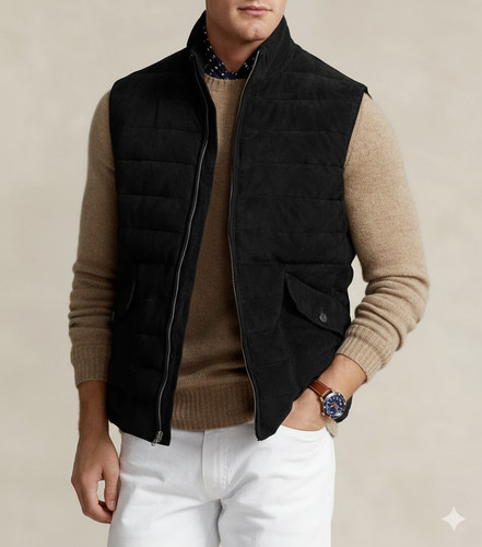 Daim noir cuir matelassé - daim,