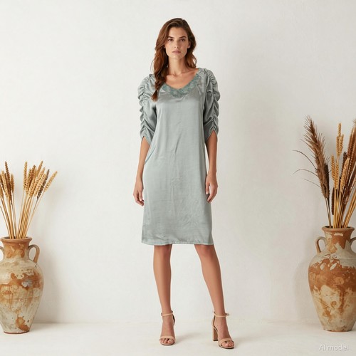 Vintage robe longue grise - mi-longue,