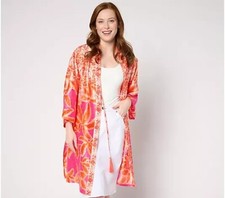 Susan Graver Passport PetPrinted Hoven Jacquard Duster Pink/Tangerine,1X A640899